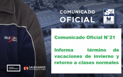 Comunicado Oficial N°21-2023 Informa  término de vacaciones de invierno y retorno a clases normales